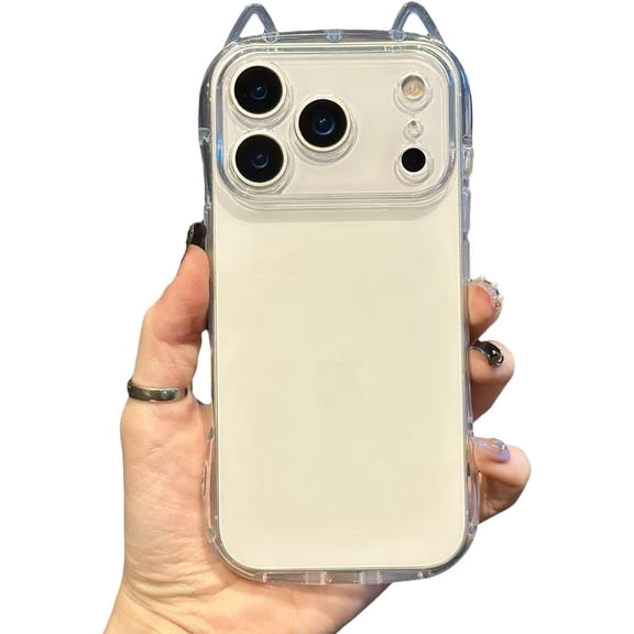 3D Cat Ear Clear Phone Case for iPhone (iPhone 14 Pro,Clear)