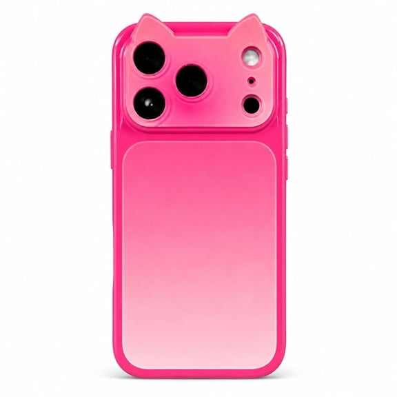3D Cat Ear Phone Case for iPhone 15 16 17 Series, Shockproof Protective Cute Gradient Cover