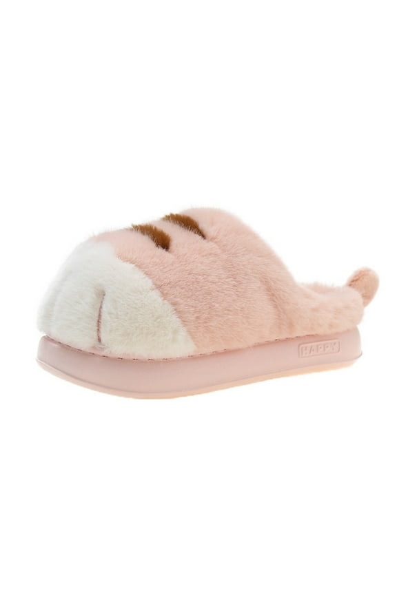 3D Cat Paw Plush Slippers Flat Thermal Slippers for Autumn Winter (Pink 36-37)