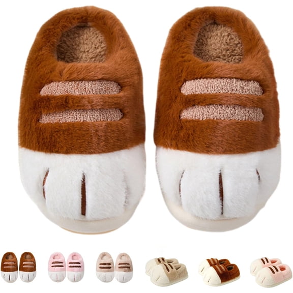 3D Cat Paw Slippers, 2025 New Cozy Warm Thickened Slipper, Cartoon Furry Anti-Slip Slippers, for Indoor Outdoor