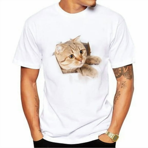 3D Cat Print Men's T-Shirt Short Sleeve