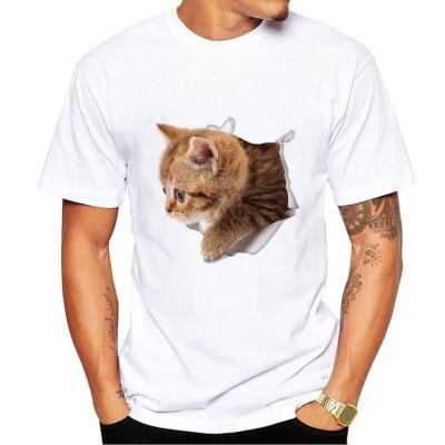3D Cat Print Men's T-Shirt Short Sleeve