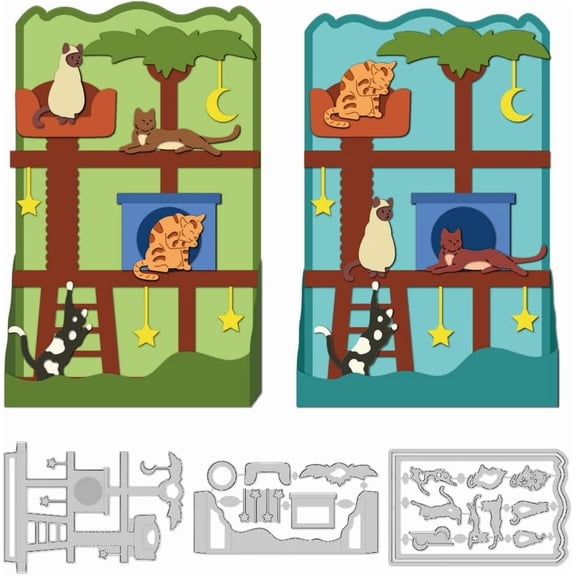 3D Cat Rack Box Cutting Dies Cat Tree Card Making Die Stencil Metal Die Cuts Card Scrapbooking Embossing Template Dies for Greeting Cards Craft Paper Album Invitation Festive Decor DIY