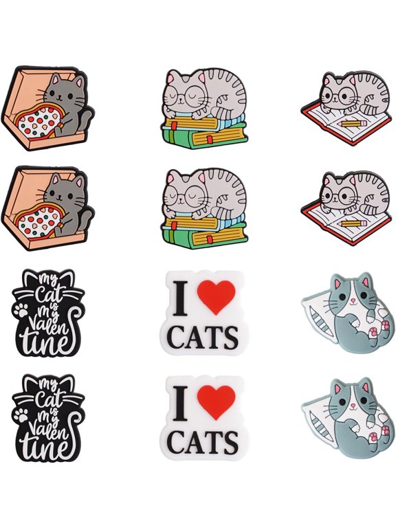 3D Cat Theme Silicone Beads, 12pcs, 12 Colors, Mixed Shapes, Loose Beads for Craft Bracelet Necklace Lanyard Key Chains Making