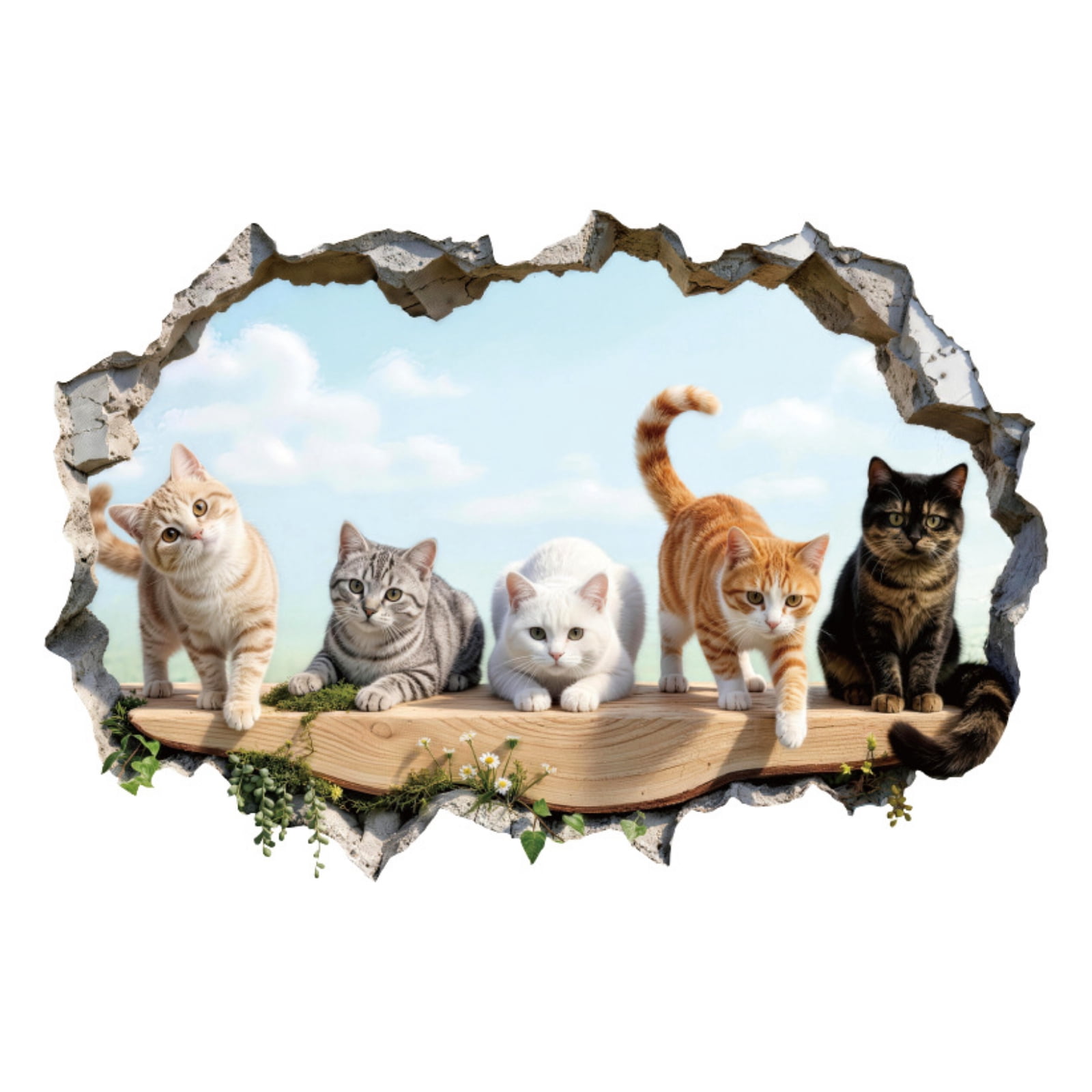 3D Cat Wall Sticker Removable Wall Decal for Living Room TV Background ...