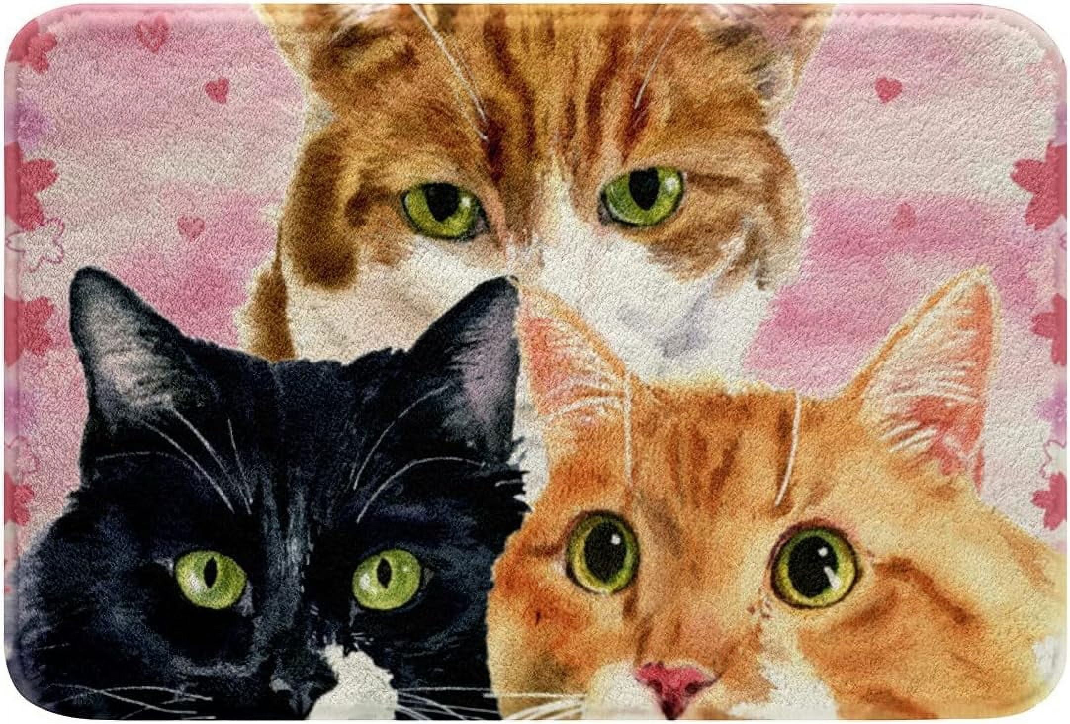3D Cats Bath Mats Cherry Blossoms Bathroom Mats Rugs Cute Cats Rug