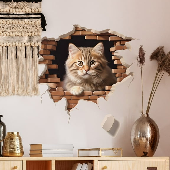 3D Cats Wall Sticker Hole View Bathroom Living Room Decoration Home Decor Animal Vinyl Decals Art Poster Cute Toilet Stickers
