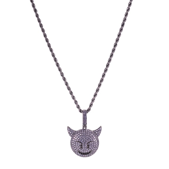 3D Charmander Little Devil Pendant Necklace, Copper Dragon Figure with Full CZ Stones, Iced Out Hip Hop Bling Chain Jewelry for Men and Women