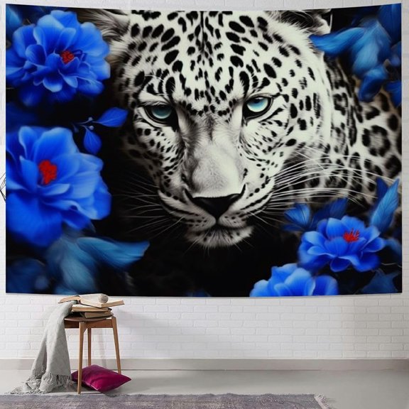 3D Cheetah Wall Hangings Art Blue Rose Leopard Print Tapestry for Women Romantic Flowers Tapestries African Safari Animals Wall Art Animal Hide Spot Wild Safari Theme Room Decor 40x30inch