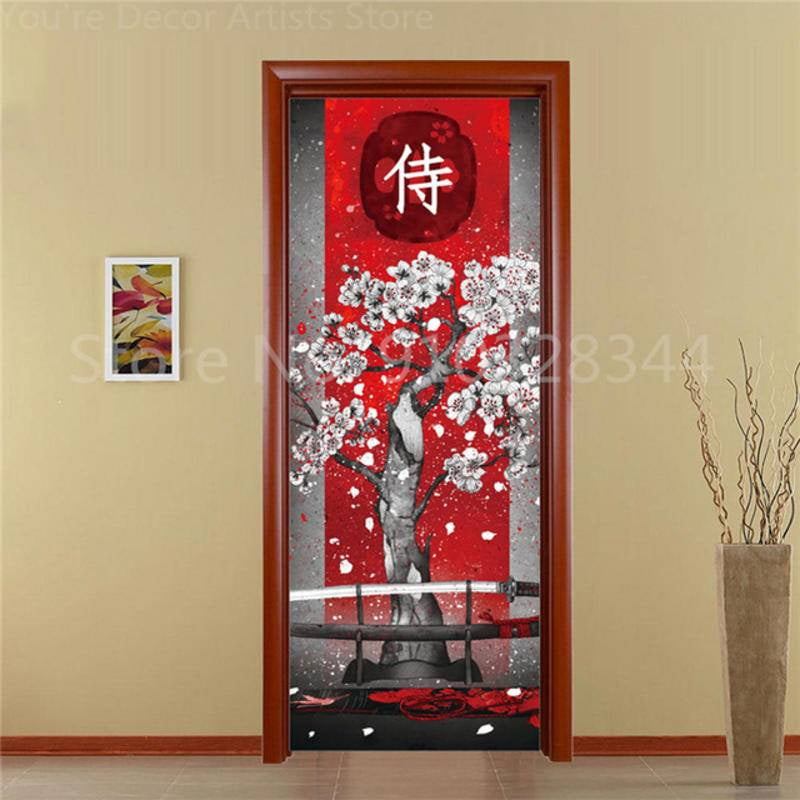 3D Cherry Blossoms Wall Paper Home Decor Door Sticker Living Room