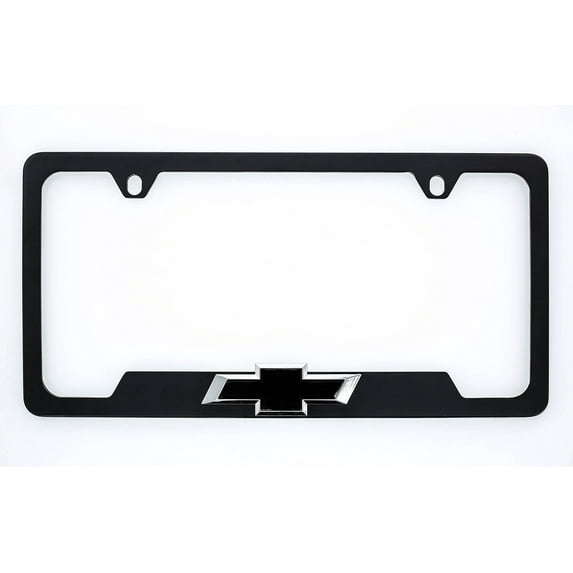 3D Chevy Black Bowtie Black Metal License Plate Frame Holder