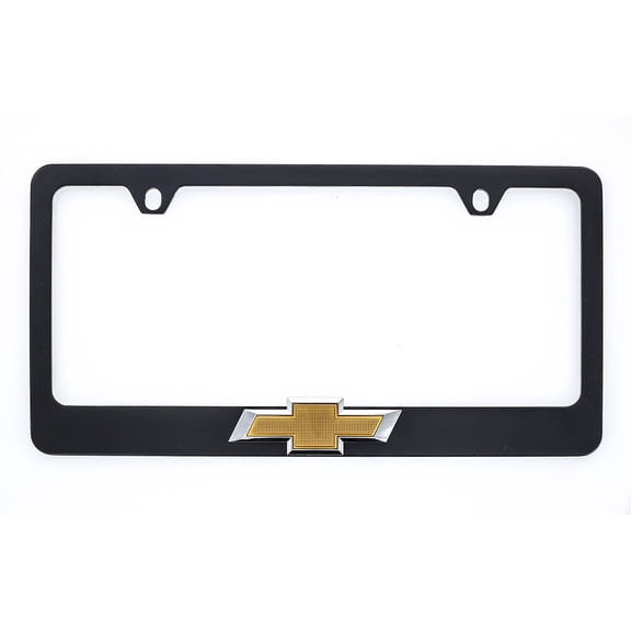 3D Chevy Gold Bowtie Black Metal License Plate Frame Holder wide bottom