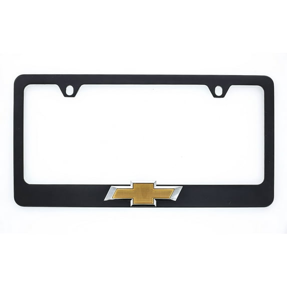 3D Chevy Gold Bowtie Black Metal License Plate Frame Holder wide bottom