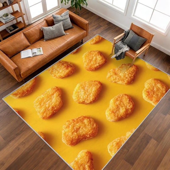 3D Chicken Nugget Food Area Rug, Fast Food Pattern Carpet, Washable Non Slip Low Pile Soft Thin, Living Room Bedroom Home Decor Mat 5x8ft