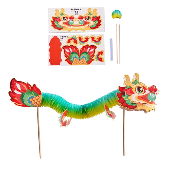 3D Chinese Paper Puppet Dance Dragon Assembly Toy Set for Kids Teens Adult Interactive 3D Paper Dragon Puppets Craft Set