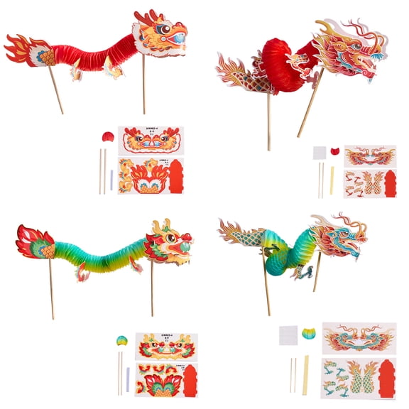 3D Chinese Paper Puppet Dance Dragon Assembly Toy Set for Kids Teens Adult Interactive 3D Paper Dragon Puppets Craft Set