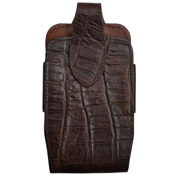 3D Chocolate Brown Leather Smartphone Holder Gator Print 3.5x6.75in
