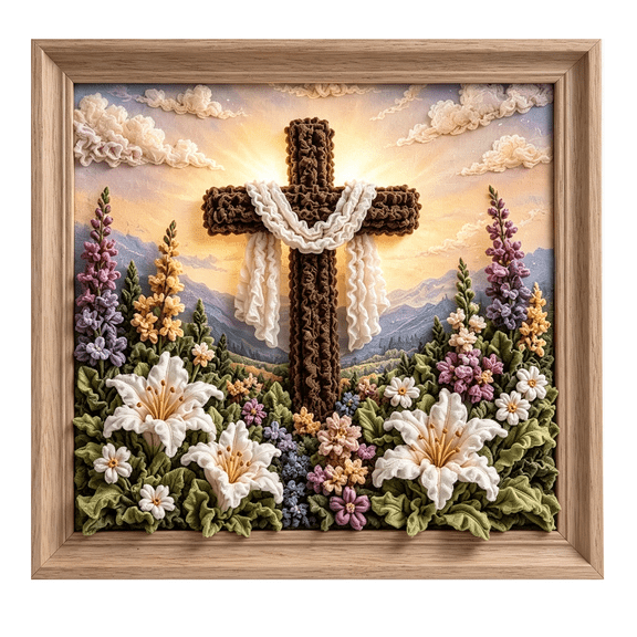 3D Christian Fabric Poke Art Kit, Floral Cross, PreCut Squares DIY Craft Set for Adults, Religious Handmade Kit for Christian Home Decor & Faith Gifts