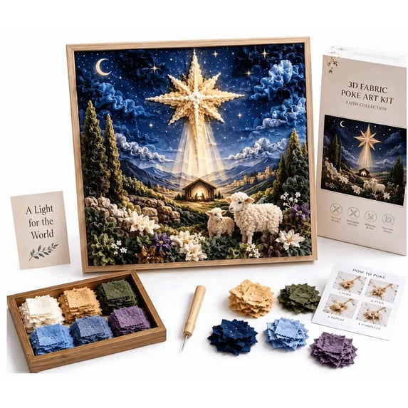 3D Christian Fabric Poke Art Kit, Pre-Cut Fabric Craft Set for Adult Beginners, Nativity Scene Textured Wall Decoration, Christian Gifts & Christmas Presents for Women