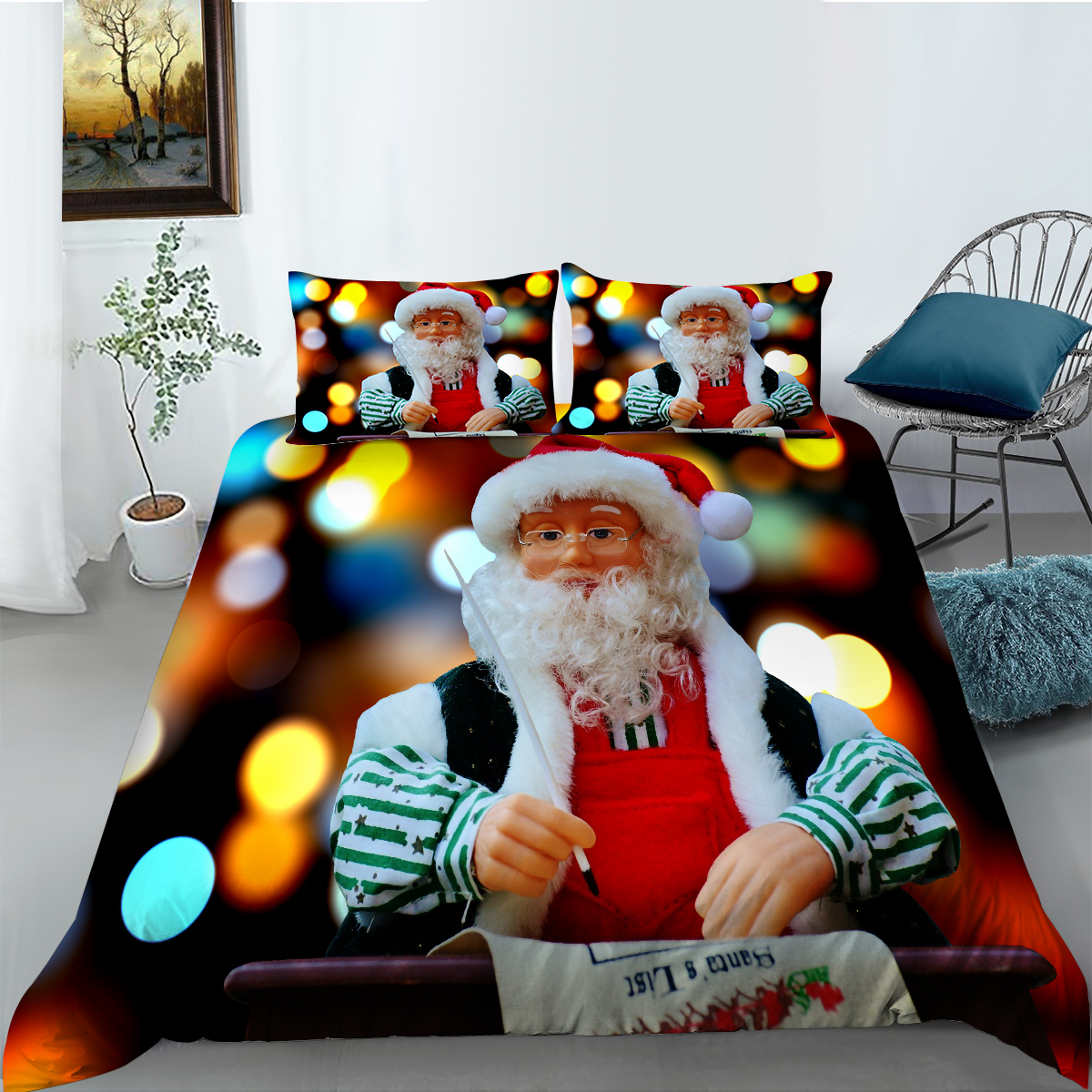 3D Christmas Bedding Set Santa Claus Theme Duvet Cover Single Bed
