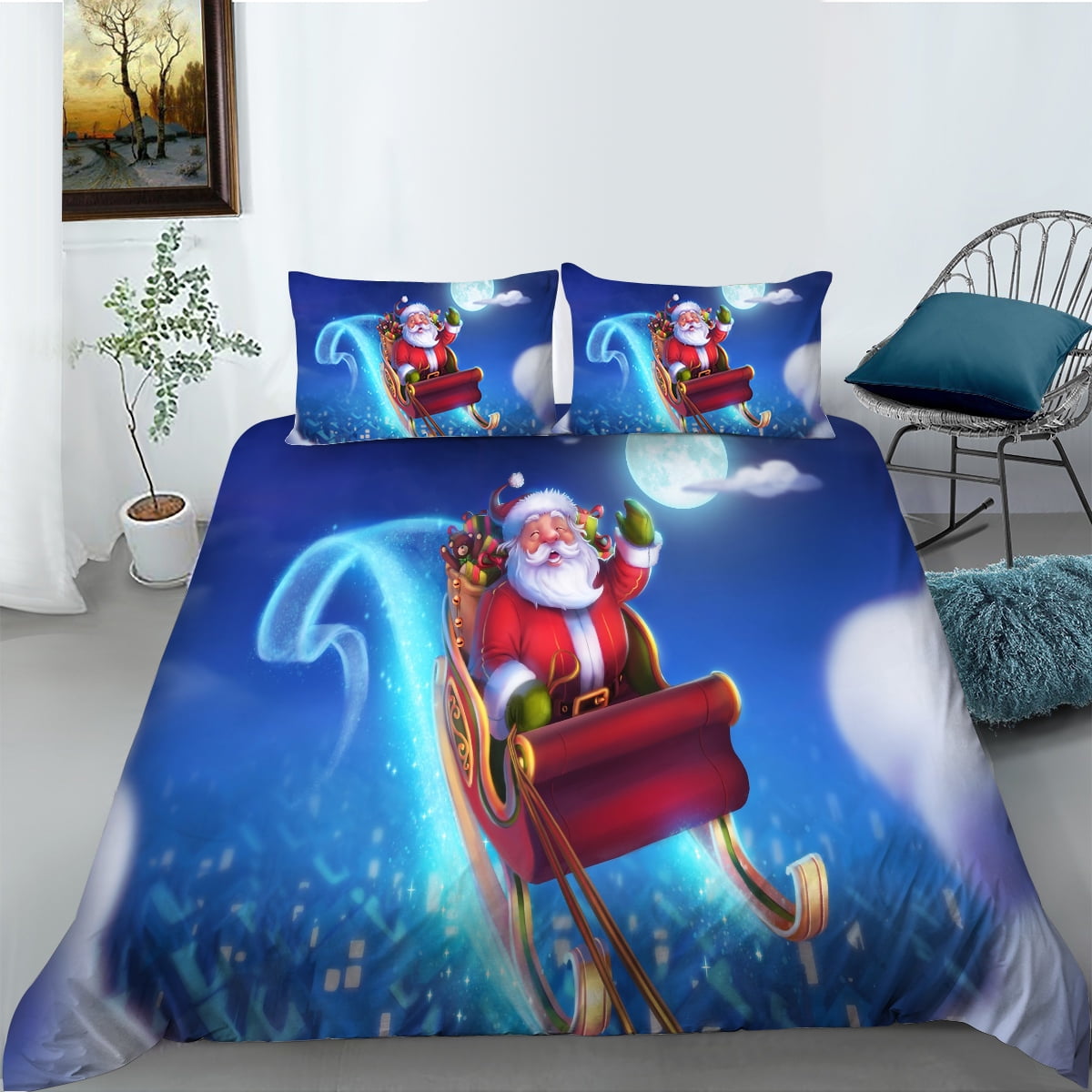 3D Christmas Bedding Set Santa Claus Theme Duvet Cover Single Bed