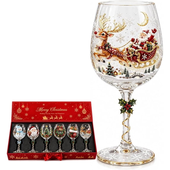 3D Christmas Collectible Stemmed Glass – 6 Festive Designs, Christmas 3D Wine Glass Collection Gift Box Set, Festive Glassware for Wine, , Holiday Party & Table Decor
