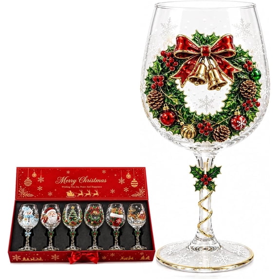 3D Christmas Collectible Stemmed Glass – 6 Festive Designs, Christmas 3D Wine Glass Collection Gift Box Set, Festive Glassware for Wine, , Holiday Party & Table Decor