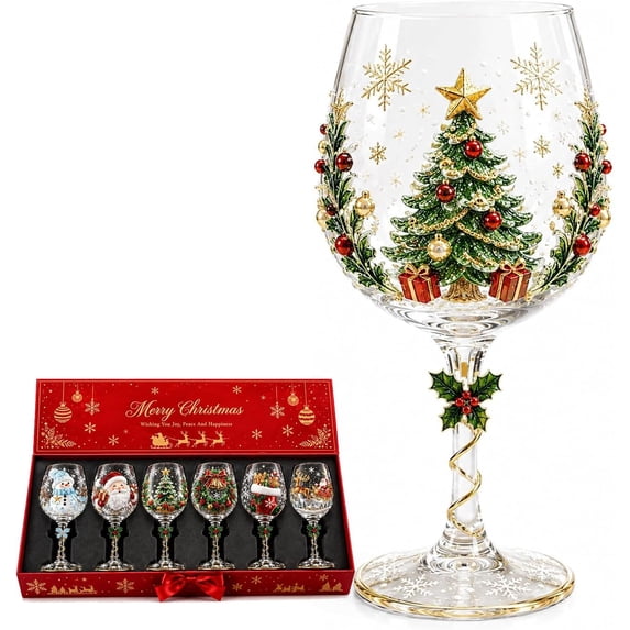 3D Christmas Collectible Stemmed Glass – 6 Festive Designs, Christmas 3D Wine Glass Collection Gift Box Set, Festive Glassware for Wine, , Holiday Party & Table Decor