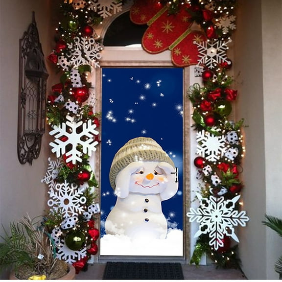 3D Christmas Door Decal Sticker-Christmas Snownman Door Stickers Decor Door Wall Mural Wallpaper Removable Door Cover Decoration
