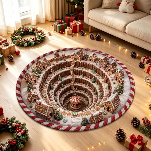 3D Christmas Doormat with Festive Visual Effect, Round Non-Slip Absorbent Rug for Entryway and Bathroom, Holiday Theme Floor Mat for Home