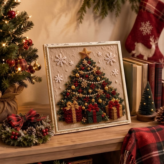 3D Christmas Fabric Poke Art DIY Craft Kit, Vintage DIY Christmas Craft Kit for Adults and Beginner