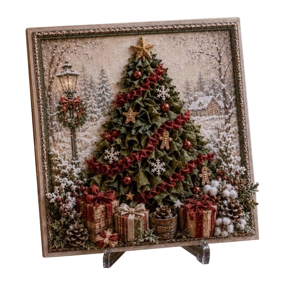3D Christmas Fabric Poke Art Kit,3D Christmas Embroidery Kit 20x20cm,Complete Hand Sewing Craft Supplies for Adults & Beginners,Handmade Artwork for Indoor Wall Christmas Home Decoration(B)