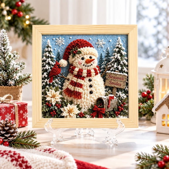 3D Christmas Fabric Poke Art Kit for Adults, DIY Holiday Craft Set with Frame, No Glue Christmas Decoration Kit, Xmas Hanging Wall Art, Indoor Door Wall Decor, Holiday Craft Project