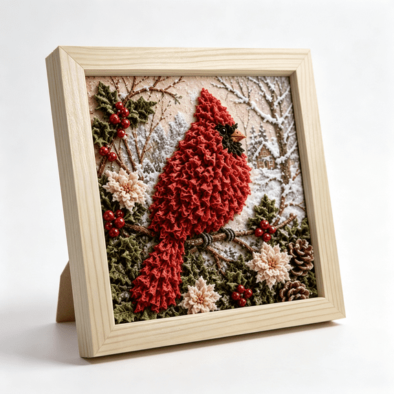 3D Christmas Fabric Poke Art Kit, Complete DIY Punch Needle Craft Supplies, Vintage Holiday Wall‑Hanging Decoration for Adults and Beginners (Bird)