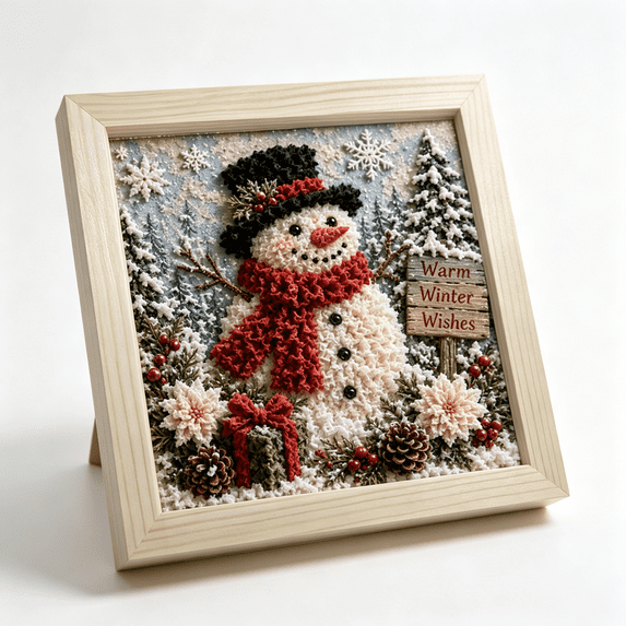 3D Christmas Fabric Poke Art Kit, Complete DIY Punch Needle Craft Supplies, Vintage Holiday Wall‑Hanging Decoration for Adults and Beginners