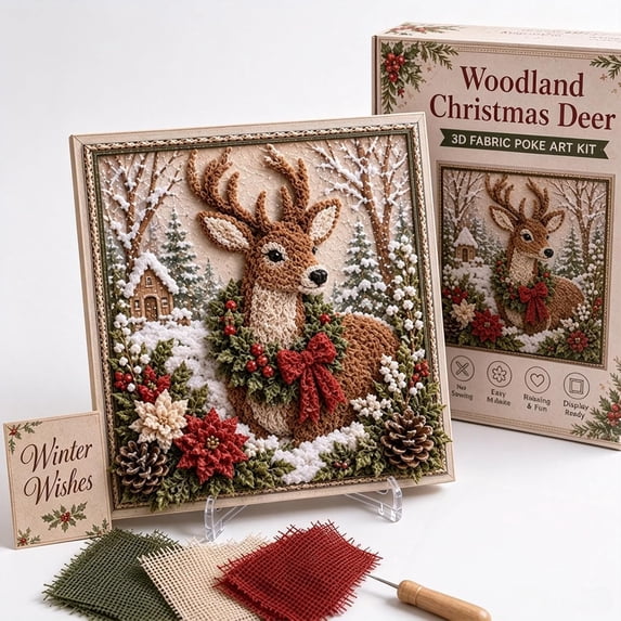3D Christmas Fabric Poke Art Kit, DIY Craft Kit for Adults & Beginner,D | Handmade Christmas 3D Fabric Poke Art Kit, Holiday Home Decor, Vintage Holiday Handmade Decoration, Christmas Home Ornament