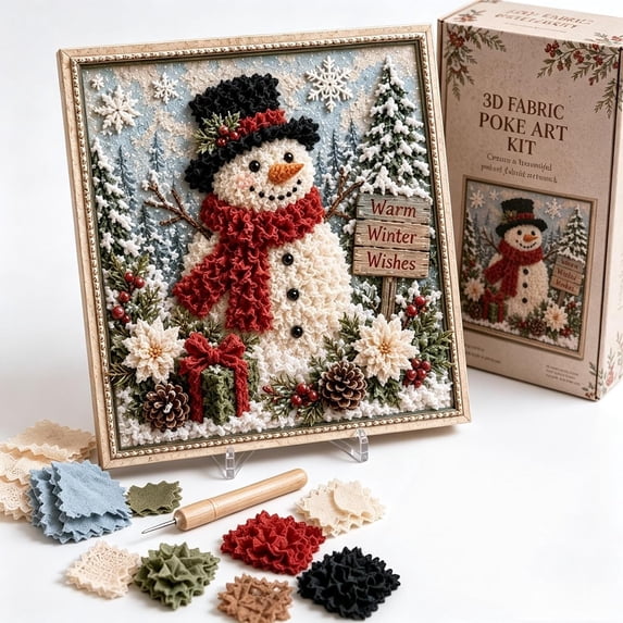 3D Christmas Fabric Poke Art Kit, DIY Craft Kit for Adults & Beginner,F | Handmade Christmas 3D Fabric Poke Art Kit, Holiday Home Decor, Vintage Holiday Handmade Decoration, Christmas Home Ornament