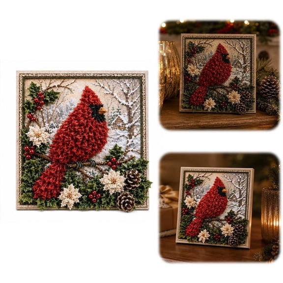 3D Christmas Fabric Poke Art Kit,Fabric Poke Art Kit for Adults | Vintage Christmas Decoration,DIY Handmade Craft Kit for Experienced & Beginner(RL Hummingbird)