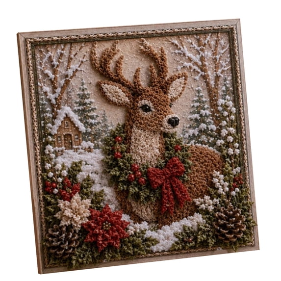 3D Christmas Fabric Poke Art Kit, Fun No‑Sew Handmade Craft Set for Adult DIY Lovers, Finished Textured Artwork, Seasonal Decor for Christmas Cottage & Entryway