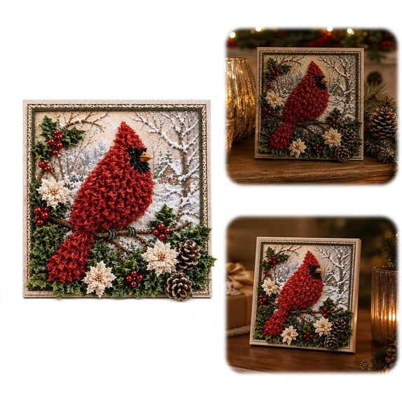 3D Christmas Fabric Poke Art Kit | Handmade Fabric Poke Art Kit with Pre-Cut Squares, Vintage Holiday Decor, DIY Christmas Craft Kit for Adults and Beginner(C)