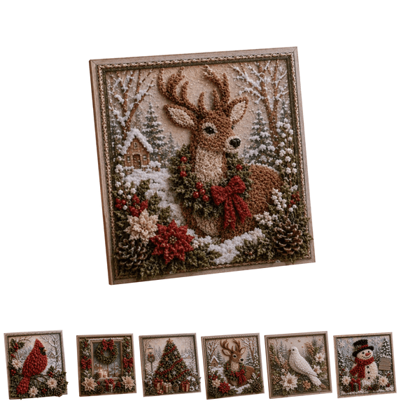 3D Christmas Fabric Poke Art Kit, No‑Sew DIY Holiday Craft Kit for Adult Beginners, Handmade Vintage Fabric Poke Art Kit, Holiday Home & Tabletop Decoration