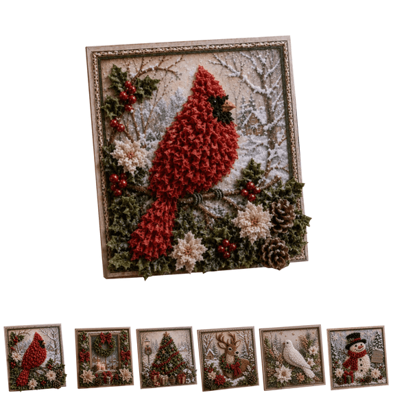 3D Christmas Fabric Poke Art Kit, No‑Sew DIY Holiday Craft Kit for Adult Beginners, Handmade Vintage Fabric Poke Art Kit, Holiday Home & Tabletop Decoration