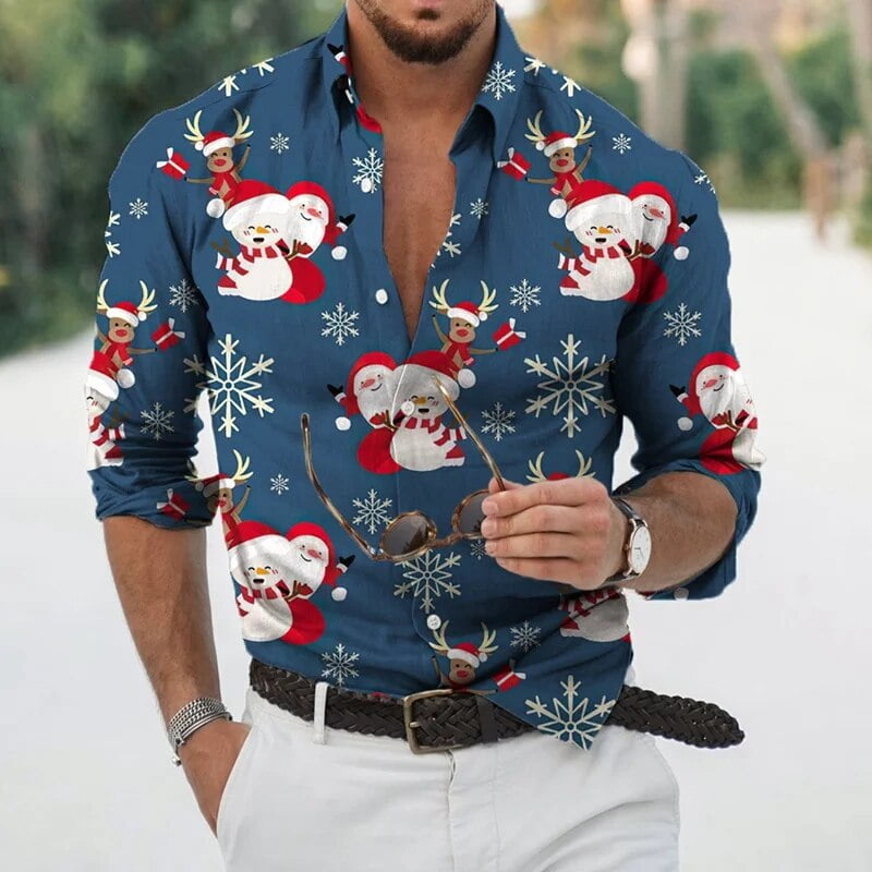 3D Christmas Gifts Snowman Printing Long Sleeve Shirts Blouses For Men ...