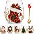 thumbnail image 1 of 3D Christmas Glass Art Cup, Christmas Cups Stemless Wine Glasses Holiday Glassware, Xmas Party Home Festive Decor Gifts, 1 of 7