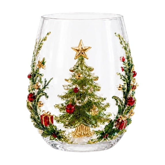 3D Christmas Glass Art Cup Holiday Glassware with Christmas Tree Figurine Inside for Holiday Gatherings and Winter Decor