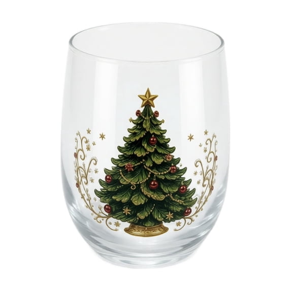 3D Christmas Glass Art Cup, Luxury Raised Holiday Glassware Drinking Glass, Christmas Stemless Wine Glasses Tumbler for Coffee Tea Juice Milk (1Pc)