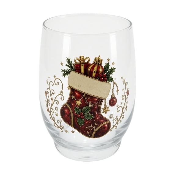 3D Christmas Glass Art Cup, Luxury Raised Holiday Glassware Drinking Glass, Christmas Stemless Wine Glasses Tumbler for Coffee Tea Juice Milk (1Pc)
