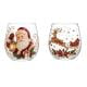 3D Christmas Glass Cup,14 oz Stemless Wine Glass,Raised Holiday Artwork(B+E)