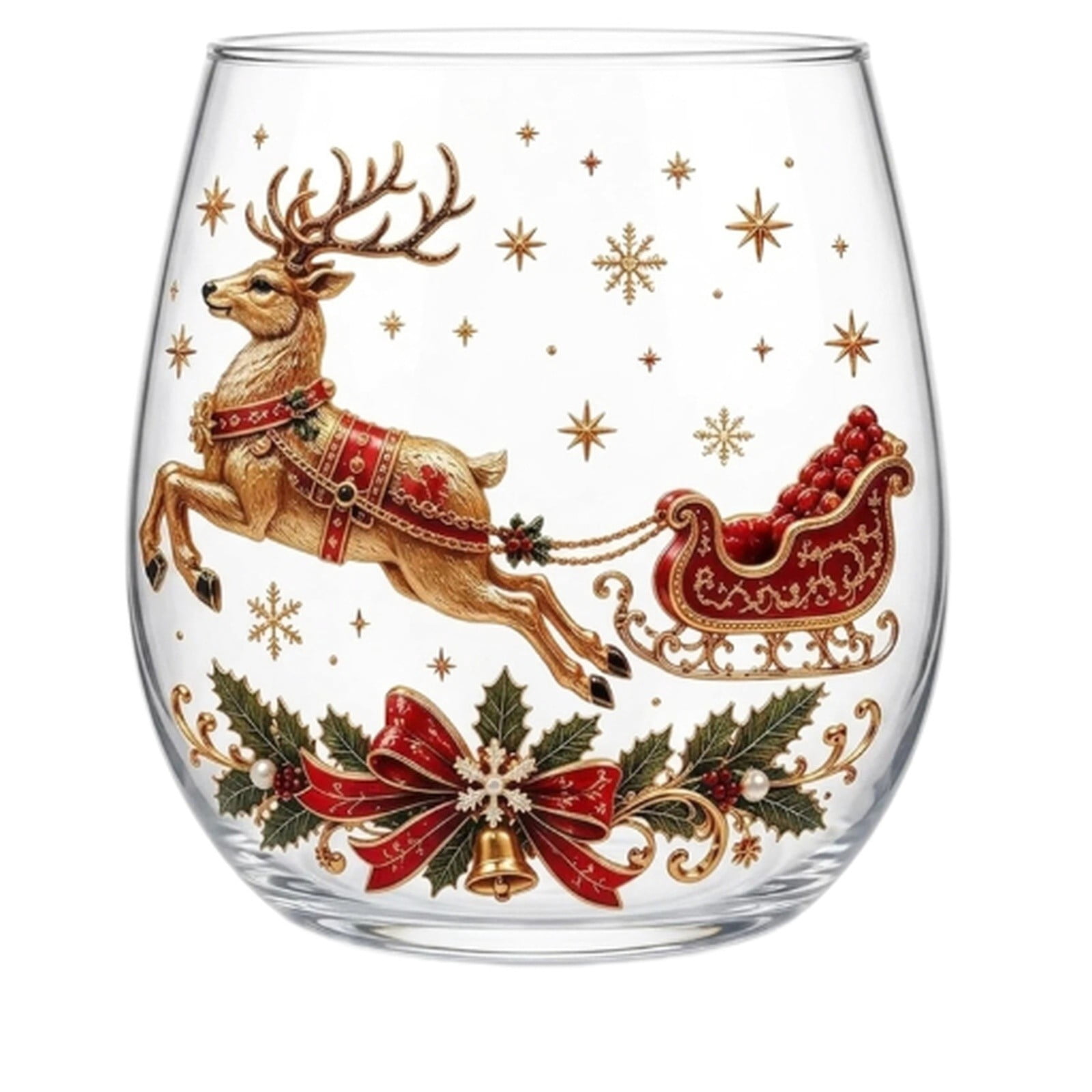 3D Christmas Glass Cup, 14 oz Stemless Wine Glass, Raised Holiday ...