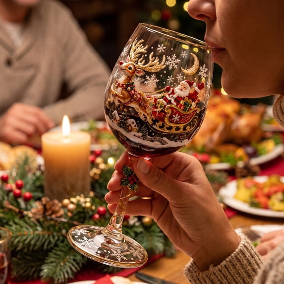 3D Christmas Glass Goblet, Christmas 3D Themed Glass Drinkware, Holiday Party Cup and Home Table Decoration (F)